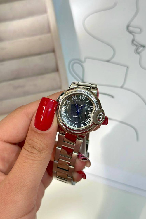 ساعت مچی زنانه طرح کارتیر بالن بلو صفحه مشکی تقویم دار