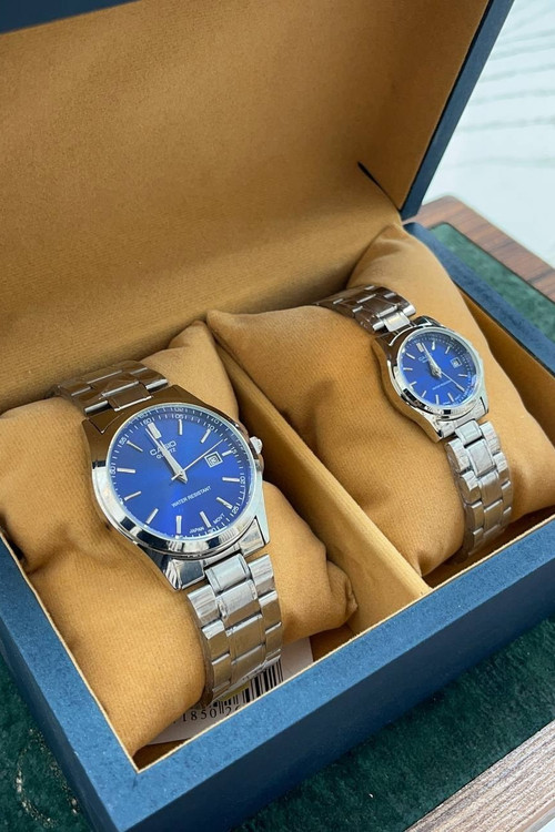 ست ساعت مچی زنانه و مردانه کاسیو استیل تاریخدار موتور ژاپن مارک معروف CASIO نمونه درجه یک ارسال رایگان