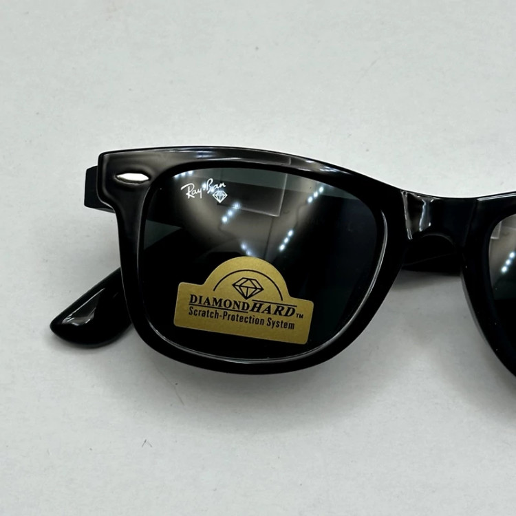 تصویر عینک آفتابی ویفرر ریبن reyban شیشه سنگ مشکی براق عدسی مشکی سایز 50 به همراه پک کامل اورجینال RB 2140