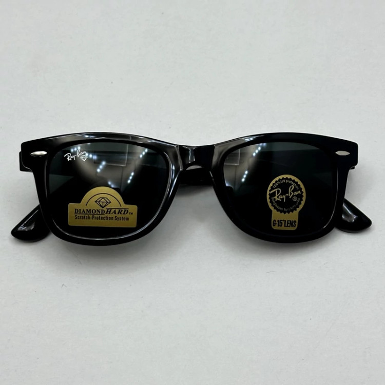 تصویر عینک آفتابی ویفرر ریبن reyban شیشه سنگ مشکی براق عدسی مشکی سایز 50 به همراه پک کامل اورجینال RB 2140