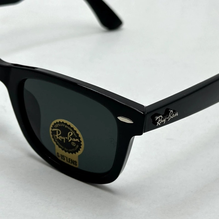 تصویر عینک آفتابی ویفرر ریبن reyban شیشه سنگ مشکی براق عدسی مشکی سایز 50 به همراه پک کامل اورجینال RB 2140