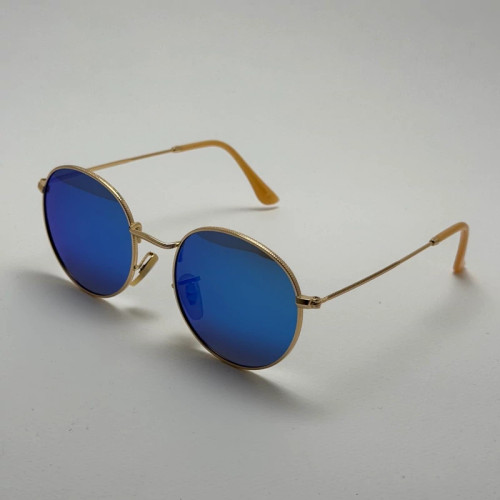 تصویر عینک آفتابی پلاریزه گرد فوق سبک آبی فریم طلایی کد 3447