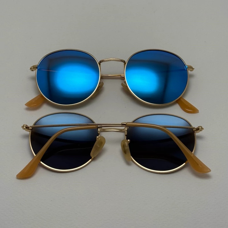 تصویر عینک آفتابی پلاریزه گرد فوق سبک آبی فریم طلایی کد 3447