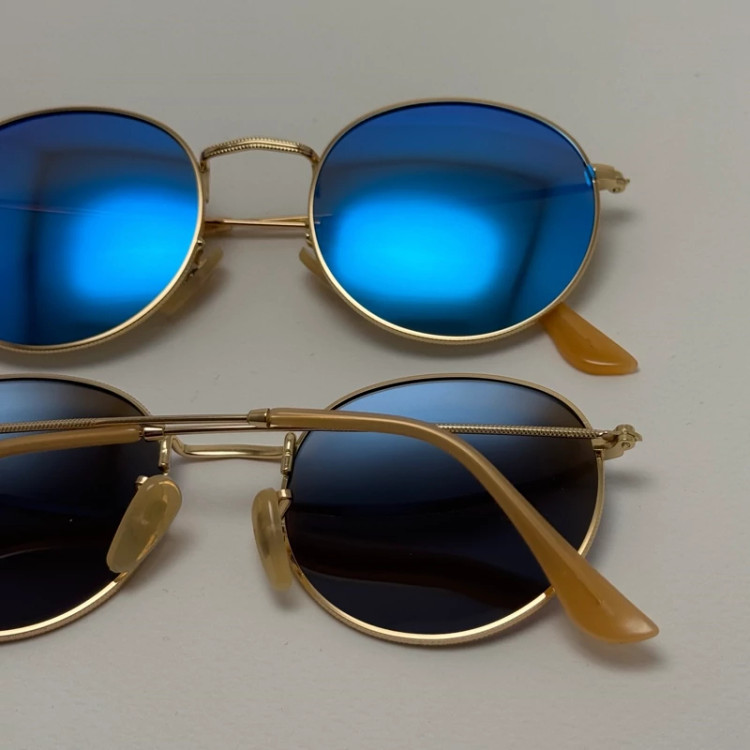تصویر عینک آفتابی پلاریزه گرد فوق سبک آبی فریم طلایی کد 3447