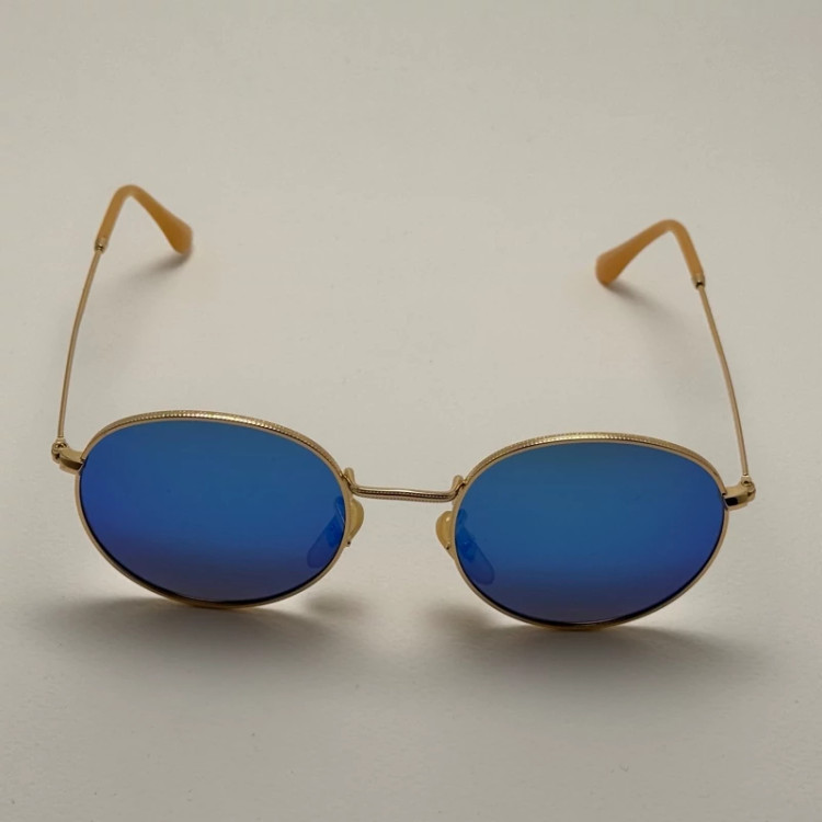 تصویر عینک آفتابی پلاریزه گرد فوق سبک آبی فریم طلایی کد 3447