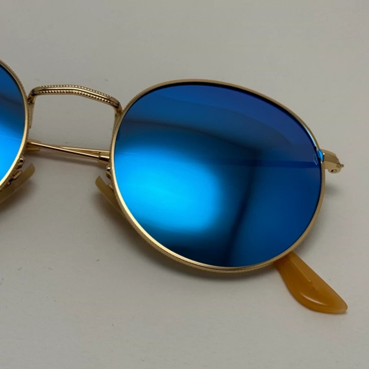 تصویر عینک آفتابی پلاریزه گرد فوق سبک آبی فریم طلایی کد 3447