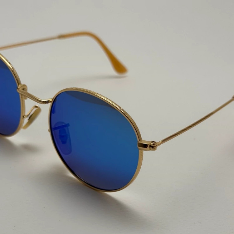 تصویر عینک آفتابی پلاریزه گرد فوق سبک آبی فریم طلایی کد 3447
