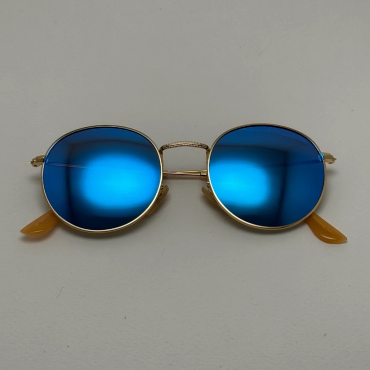 تصویر عینک آفتابی پلاریزه گرد فوق سبک آبی فریم طلایی کد 3447