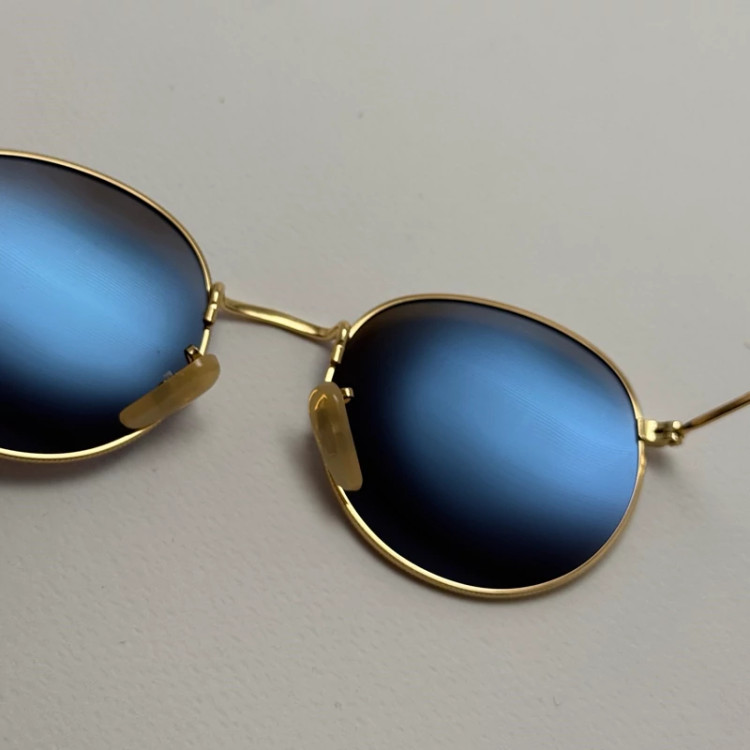 تصویر عینک آفتابی پلاریزه گرد فوق سبک آبی فریم طلایی کد 3447