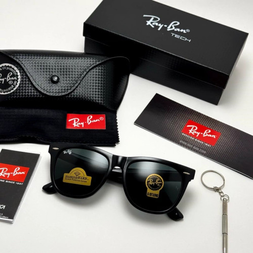 تصویر عینک آفتابی ریبن ویفرر شیشه سنگ مشکی براق به همراه پک کامل ریبن Rayban WAYFARER RB 2140 سایز 54