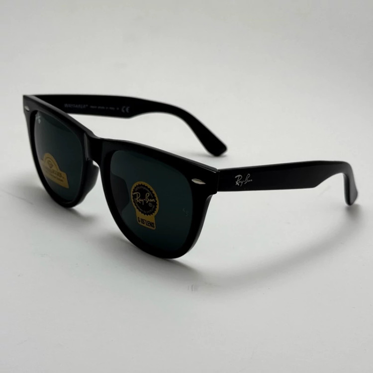 تصویر عینک آفتابی ریبن ویفرر شیشه سنگ مشکی براق به همراه پک کامل ریبن Rayban WAYFARER RB 2140 سایز 54