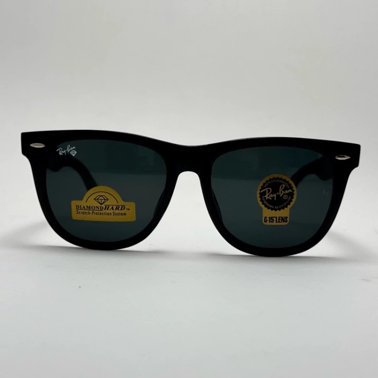 تصویر عینک آفتابی ریبن ویفرر شیشه سنگ مشکی براق به همراه پک کامل ریبن Rayban WAYFARER RB 2140 سایز 54