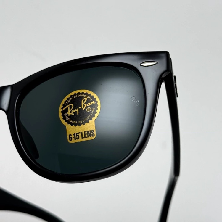 تصویر عینک آفتابی ریبن ویفرر شیشه سنگ مشکی براق به همراه پک کامل ریبن Rayban WAYFARER RB 2140 سایز 54
