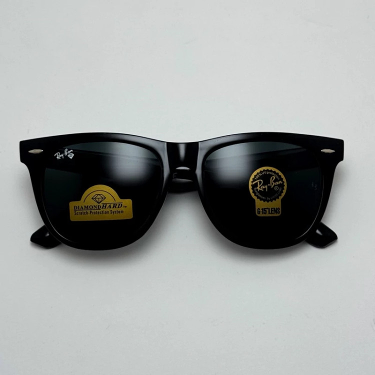تصویر عینک آفتابی ریبن ویفرر شیشه سنگ مشکی براق به همراه پک کامل ریبن Rayban WAYFARER RB 2140 سایز 54