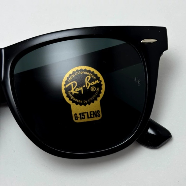 تصویر عینک آفتابی ریبن ویفرر شیشه سنگ مشکی براق به همراه پک کامل ریبن Rayban WAYFARER RB 2140 سایز 54