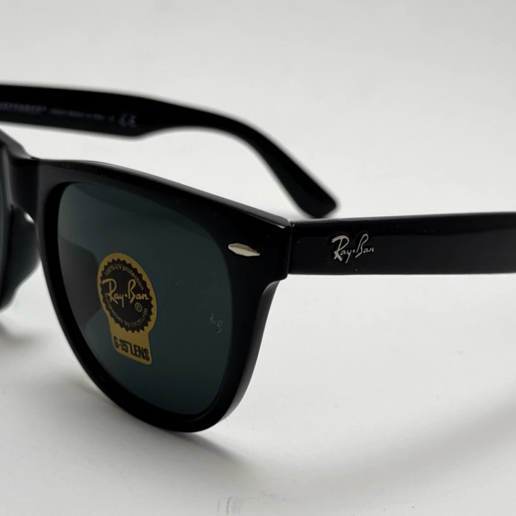 تصویر عینک آفتابی ریبن ویفرر شیشه سنگ مشکی براق به همراه پک کامل ریبن Rayban WAYFARER RB 2140 سایز 54