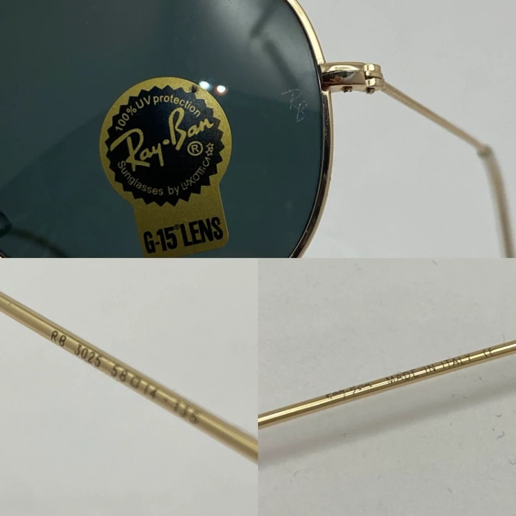 تصویر عینک آفتابی ریبن خلبانی شیشه سنگ مشکی طلایی با پک کامل اورجینال