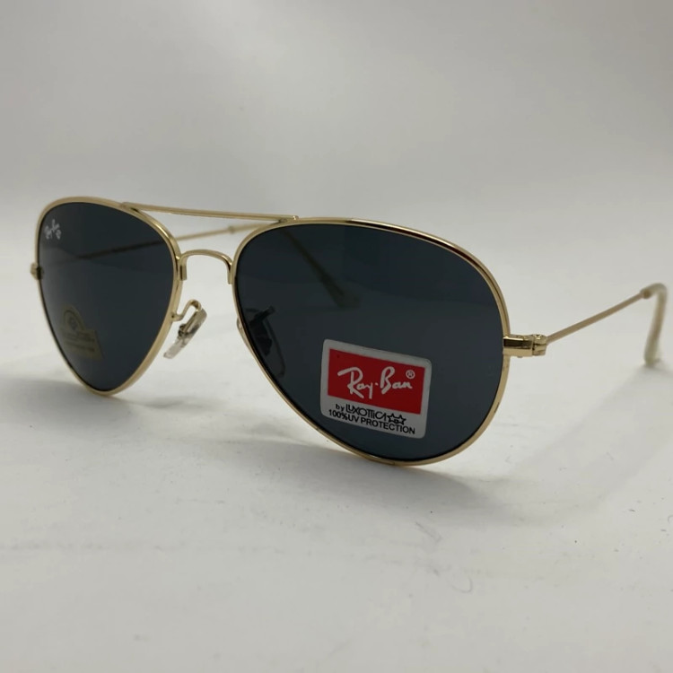 تصویر عینک ریبن خلبانی شیشه سنگ مشکی طلایی با پک کامل ریبن rayban aviator rb 3025