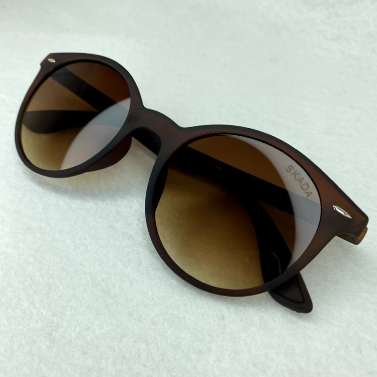 تصویر عینک گرد اسکادا skada قهوه ای مات محافظ کامل uv400 مناسب آقایان و بانوان به همراه کاور و دستمال نانو مخصوص عینک