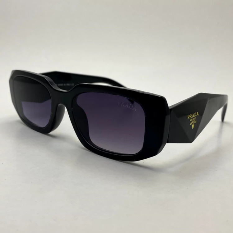 تصویر عینک آفتابی پرادا PRADA ایتالیا دسته سه بعدی مشکی کد 5916 همراه کاور و دستمال رایگان