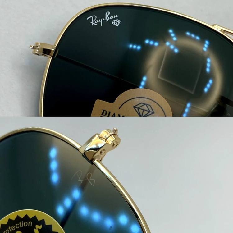 تصویر عینک آفتابی خلبانی ریبن reyban شیشه سنگ مشکی فریم طلایی سایز 62 به همراه پک کامل اورجینال RB 3026