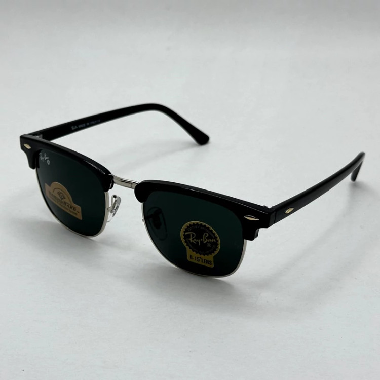 تصویر عینک آفتابی کلاب مستر ریبن rayban شیشه سنگ مشکی فریم نقره ای به همراه پک کامل RB 3016