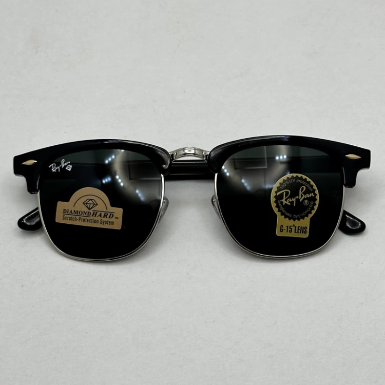 تصویر عینک آفتابی کلاب مستر ریبن rayban شیشه سنگ مشکی فریم نقره ای به همراه پک کامل RB 3016