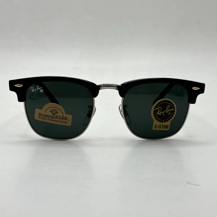 تصویر عینک آفتابی کلاب مستر ریبن rayban شیشه سنگ مشکی فریم نقره ای به همراه پک کامل RB 3016