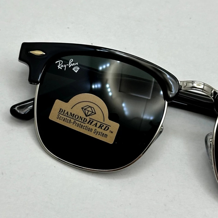 تصویر عینک آفتابی کلاب مستر ریبن rayban شیشه سنگ مشکی فریم نقره ای به همراه پک کامل RB 3016