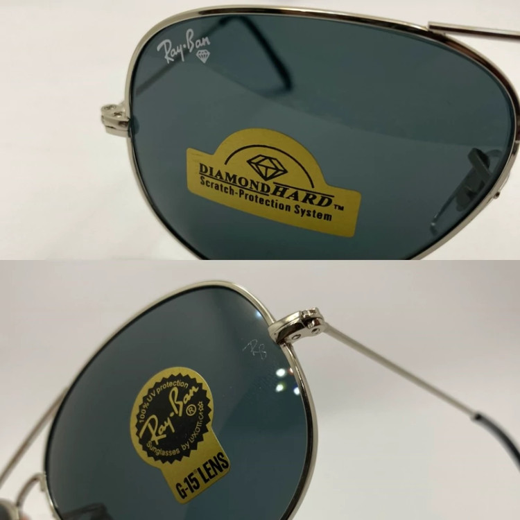 تصویر عینک آفتابی ریبن خلبانی rayban مشکی نقره ای با پک کامل ریبن