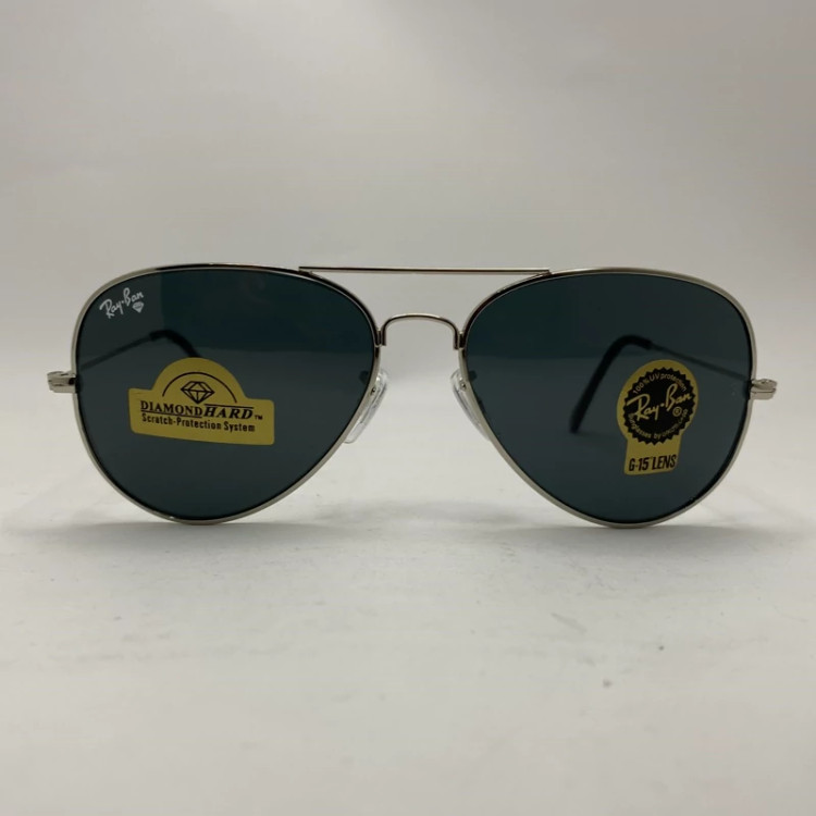 تصویر عینک آفتابی ریبن خلبانی rayban مشکی نقره ای با پک کامل ریبن