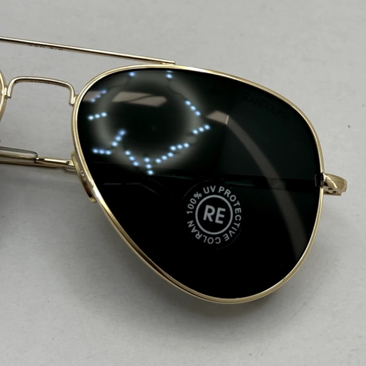 تصویر عینک آفتابی خلبانی رندولف شیشه سنگ مدل کانکورد آنتی رفلکس مشکی فریم طلایی فول پک RANDOLPH AVIATOR CR 231 24K GOLD