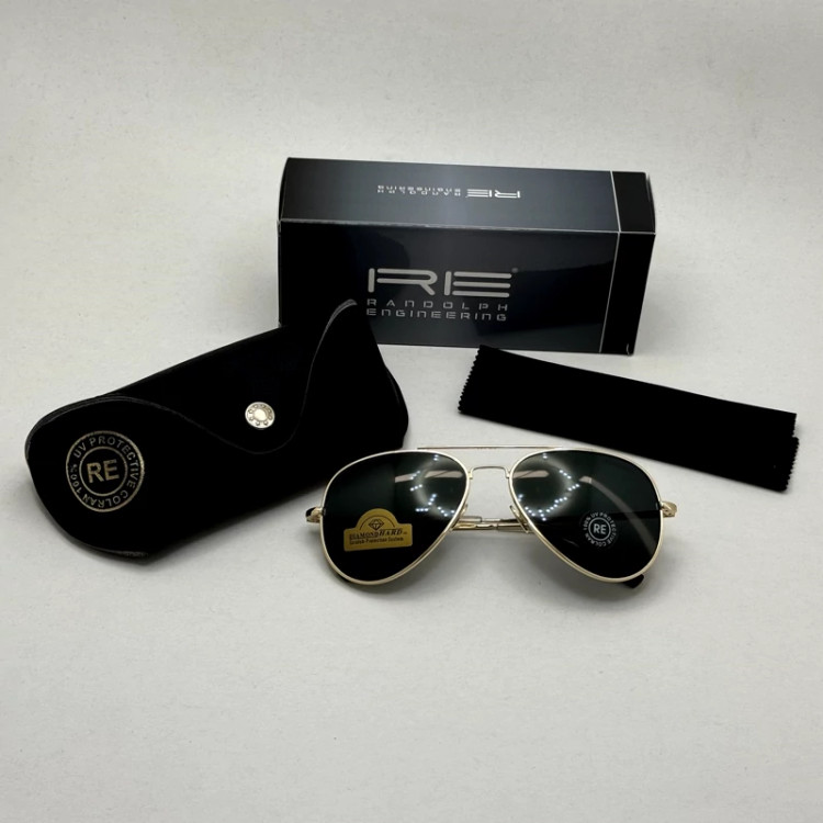 تصویر عینک آفتابی خلبانی رندولف شیشه سنگ مدل کانکورد آنتی رفلکس مشکی فریم طلایی فول پک RANDOLPH AVIATOR CR 231 24K GOLD