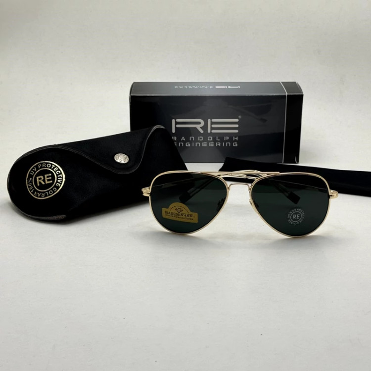 تصویر عینک آفتابی خلبانی رندولف شیشه سنگ مدل کانکورد آنتی رفلکس مشکی فریم طلایی فول پک RANDOLPH AVIATOR CR 231 24K GOLD