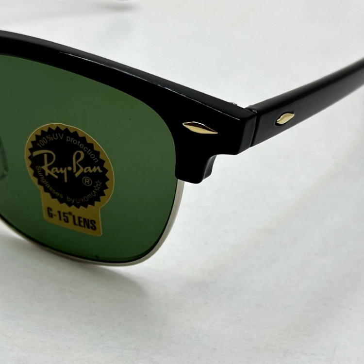 تصویر عینک آفتابی کلاب مستر ریبن reyban شیشه سنگ آنتی رفلکس سبز فریم نقره ای به همراه پک کامل اورجینال RB 3016