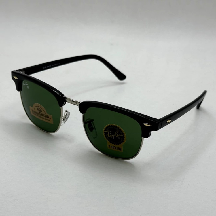 تصویر عینک آفتابی کلاب مستر ریبن reyban شیشه سنگ آنتی رفلکس سبز فریم نقره ای به همراه پک کامل اورجینال RB 3016