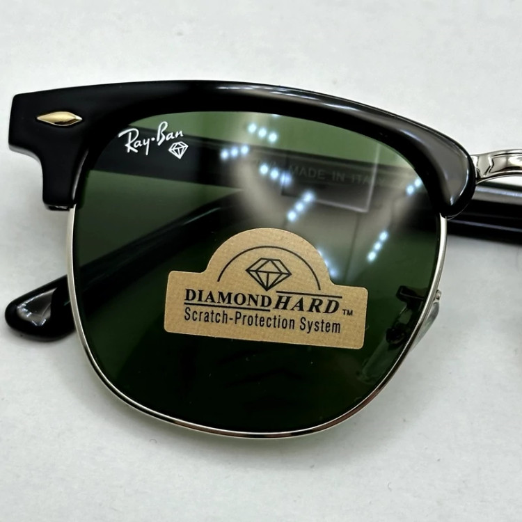تصویر عینک آفتابی کلاب مستر ریبن reyban شیشه سنگ آنتی رفلکس سبز فریم نقره ای به همراه پک کامل اورجینال RB 3016