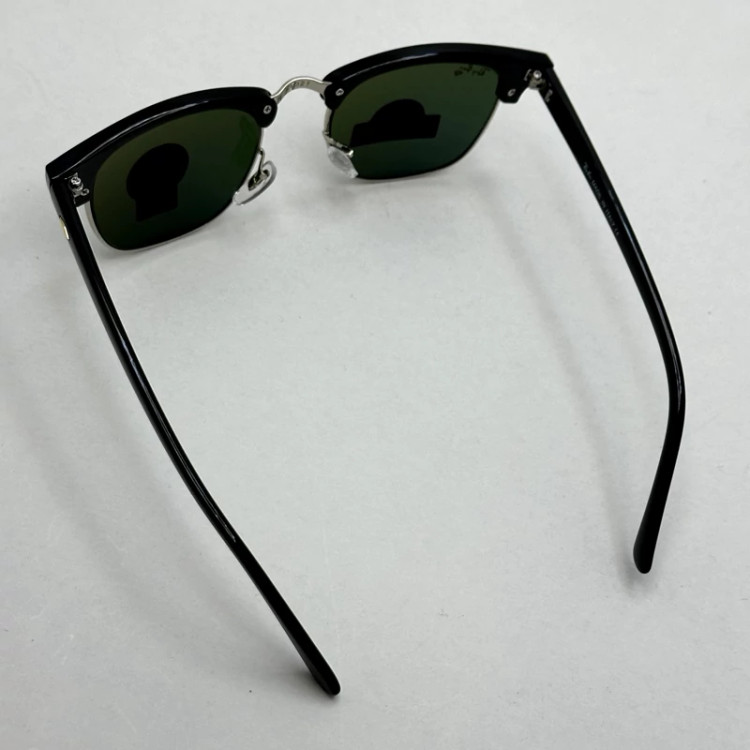 تصویر عینک آفتابی کلاب مستر ریبن reyban شیشه سنگ آنتی رفلکس سبز فریم نقره ای به همراه پک کامل اورجینال RB 3016