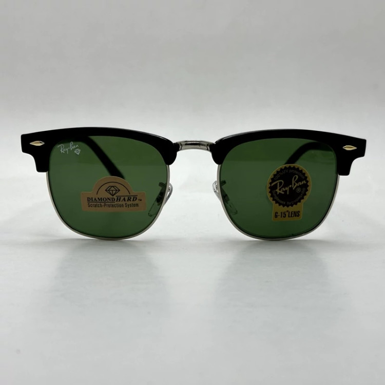 تصویر عینک آفتابی کلاب مستر ریبن reyban شیشه سنگ آنتی رفلکس سبز فریم نقره ای به همراه پک کامل اورجینال RB 3016