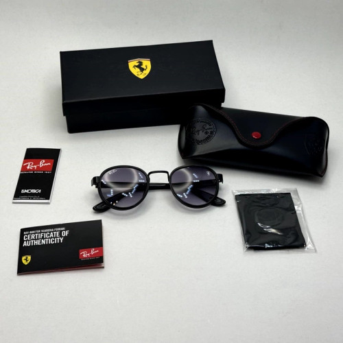 تصویر عینک آفتابی گرد ریبن فراری مشکی با پک کاملRayban Ferrari RB3705