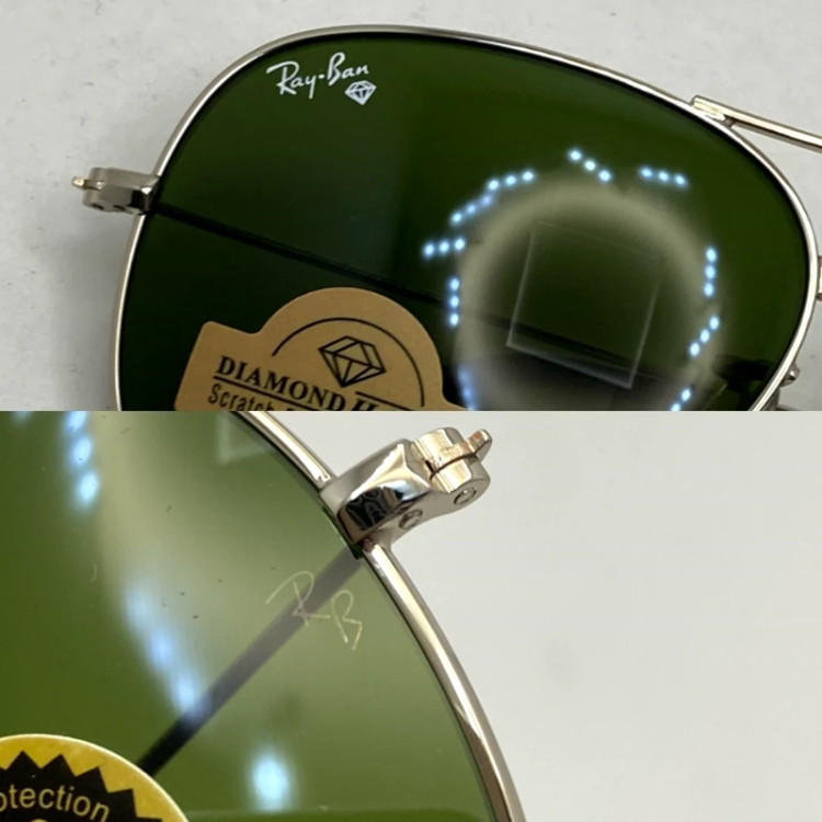 تصویر عینک آفتابی خلبانی AVIATOR ریبن rayban شیشه سنگ نقره ای سبز سایز 3026 فول پک