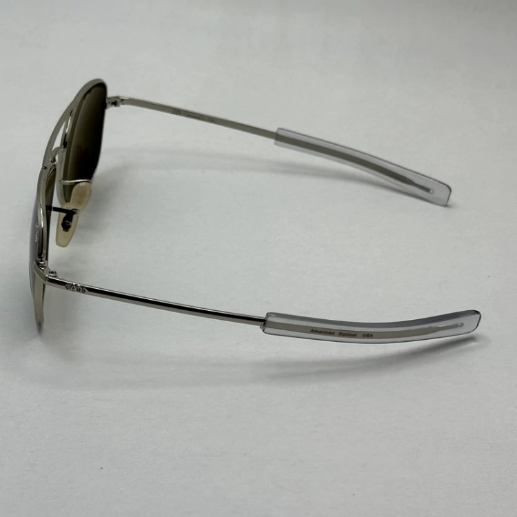 تصویر عینک آفتابی شیشه سنگ آمریکن اوپتیکال فریم نقره ای عدسی سبز سایز 54 آنتی رفلکس با پک کامل و آچار مخصوص عینک