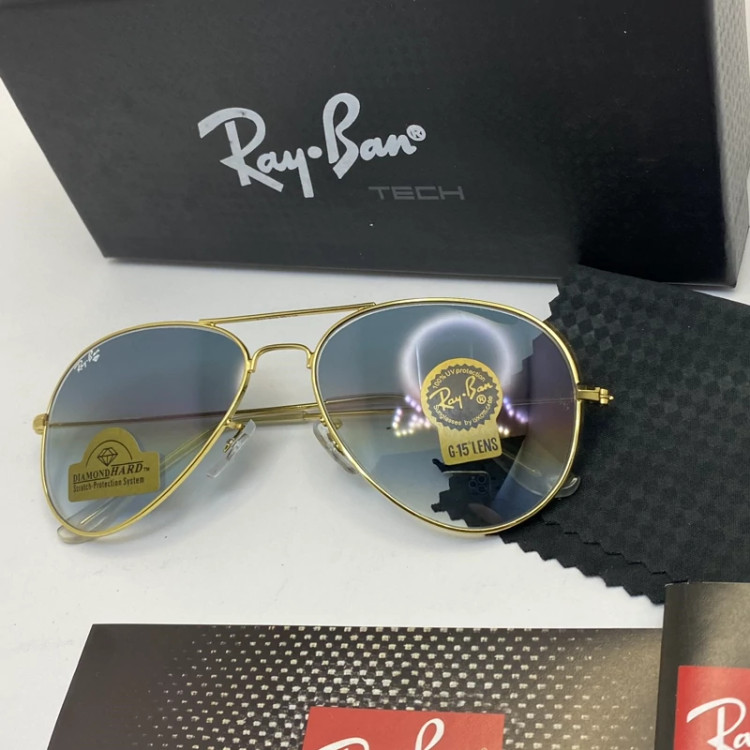 تصویر عینک ریبن خلبانی شیشه سنگ آبی با پک کامل اورجینال نشکن و زد خش ، زد اشعه ، زد زنگ