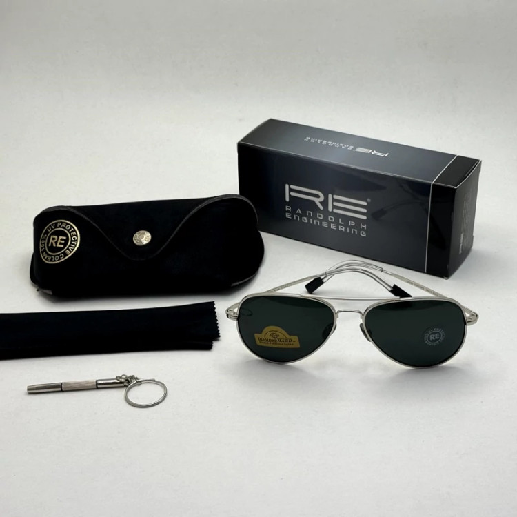 تصویر عینک آفتابی خلبانی رندولف شیشه سنگ مدل کانکورد آنتی رفلکس مشکی فریم نقره ا فول پک اصلی RANDOLPH AVIATOR CR 231 24K
