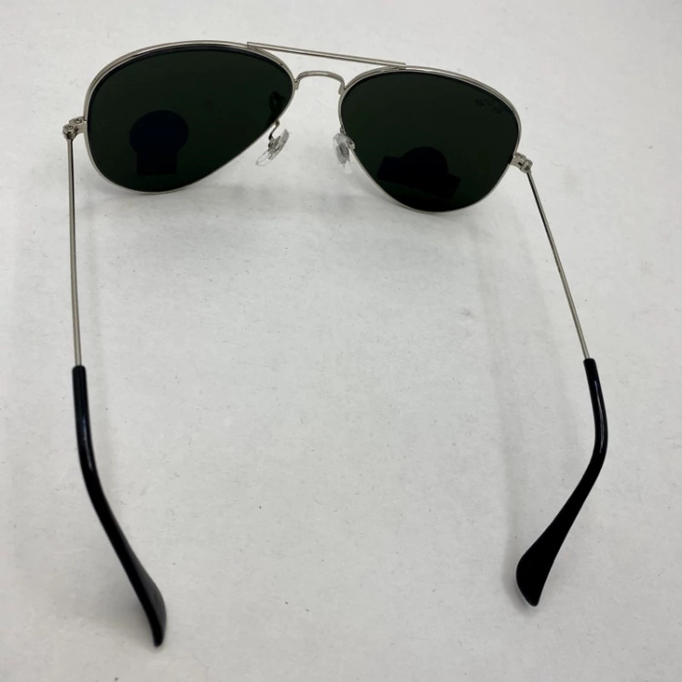 تصویر عینک آفتابی خلبانی AVIATOR ریبن rayban شیشه سنگ ایتالیایی آینه ای فریم نقره ای سایز 3025 فول پک