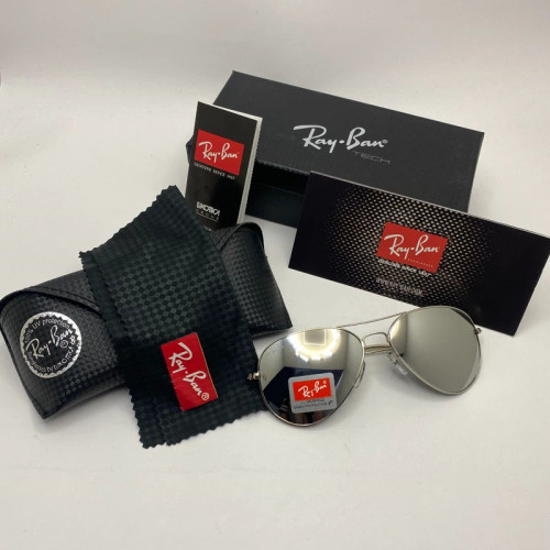 تصویر عینک ریبن خلبانی آینه ای شیشه سنگ با پک کامل اورجینال rayban aviator RB 3026