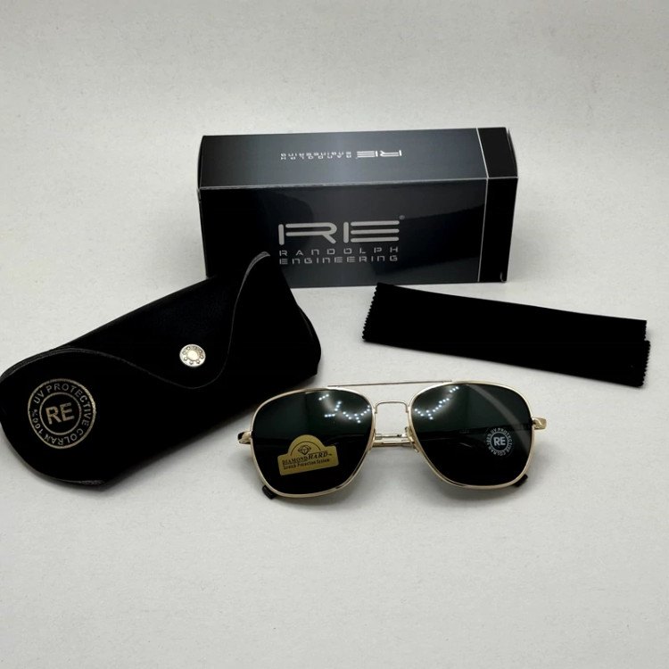 تصویر عینک آفتابی خلبانی رندولف شیشه سنگ آنتی رفلکس مشکی فریم طلایی فول پک RANDOLPH AVIATOR RE 58 24K GOLD