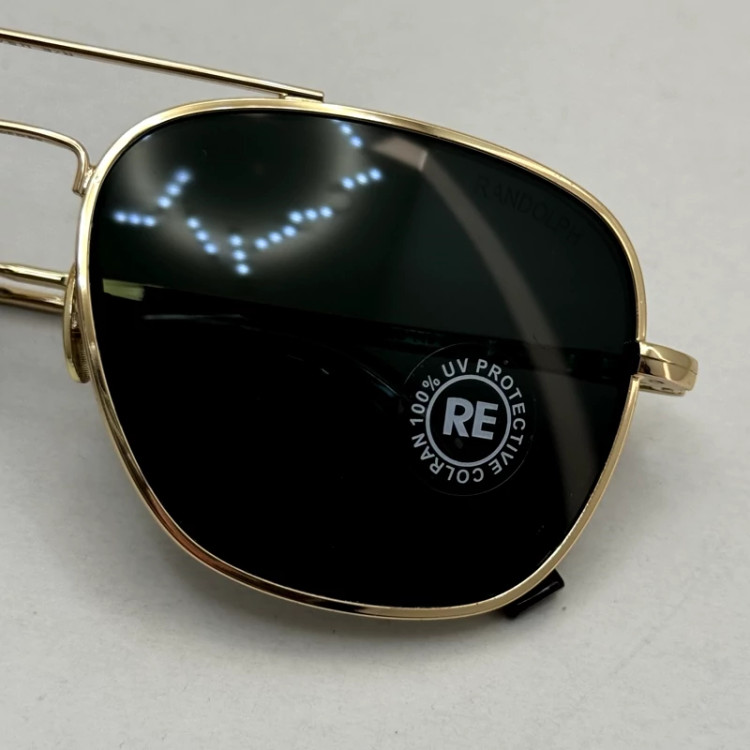 تصویر عینک آفتابی خلبانی رندولف شیشه سنگ آنتی رفلکس مشکی فریم طلایی فول پک RANDOLPH AVIATOR RE 58 24K GOLD