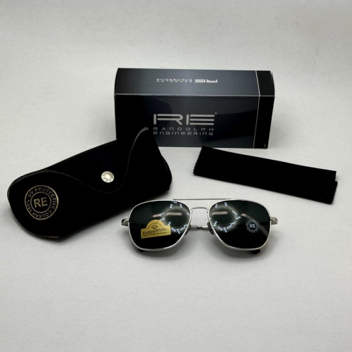 تصویر عینک آفتابی خلبانی رندولف شیشه سنگ آنتی رفلکس مشکی فریم نقره ای فول پک RANDOLPH AVIATOR RE 58 WHITE GOLD