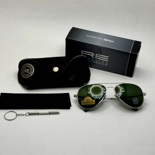 تصویر عینک آفتابی خلبانی رندولف شیشه سنگ کانکورد آنتی رفلکس سبز فریم نقره ای فول پک اصلی RANDOLPH AVIATOR CR 231 24K